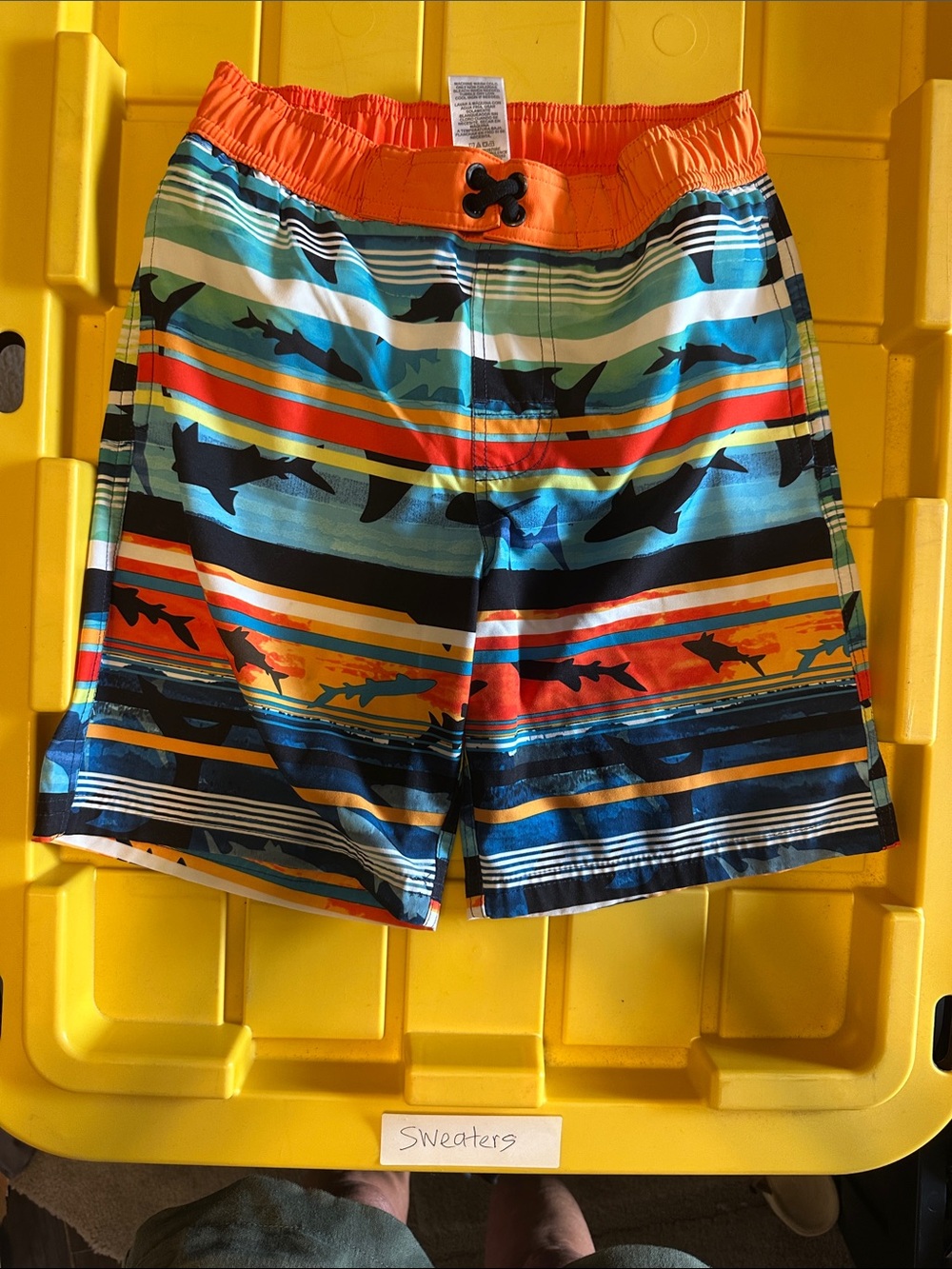 wonder nation Orange and Blue Shark Stripe Swim Trunks